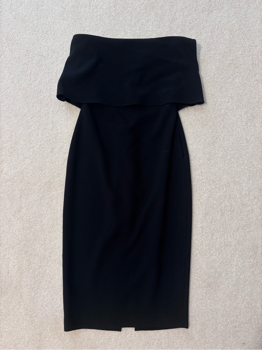 Likely Black Strapless Midi Dress with Fold-Over Bodice
